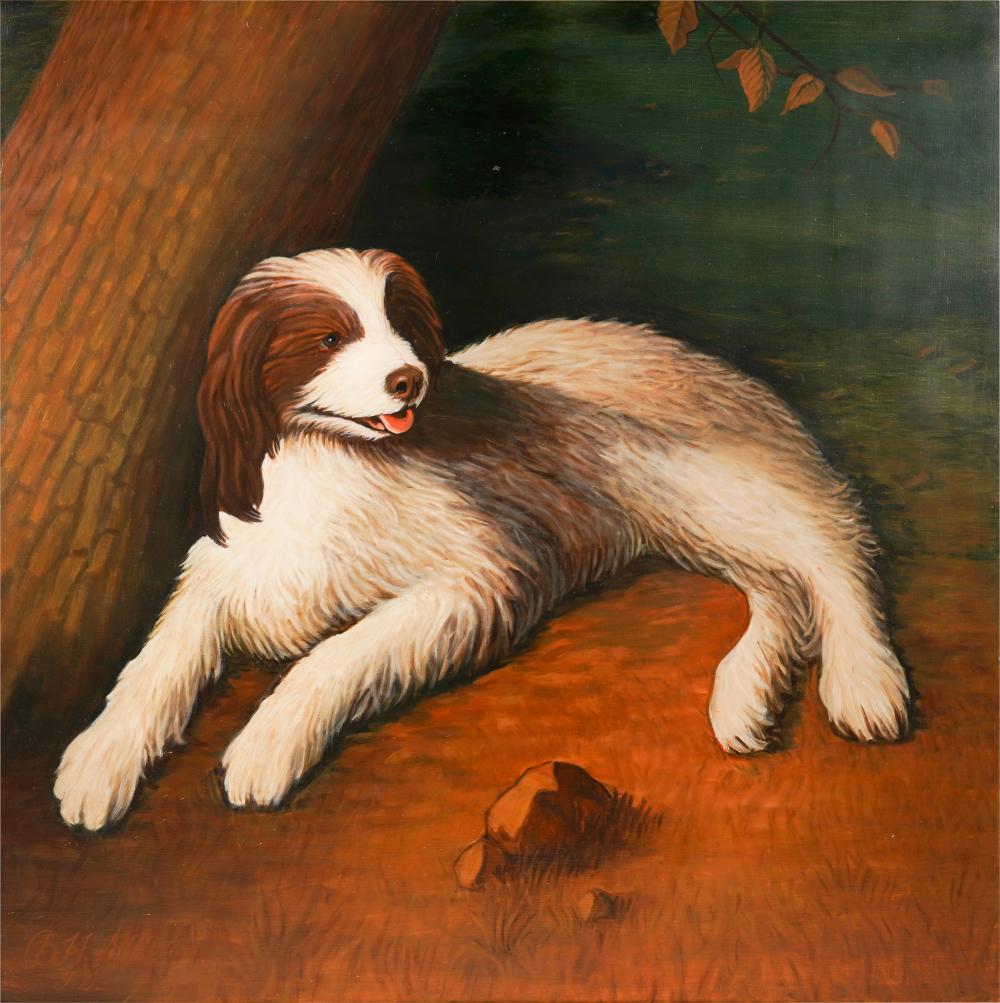 20TH CENTURY: DOG1972; oil on board;