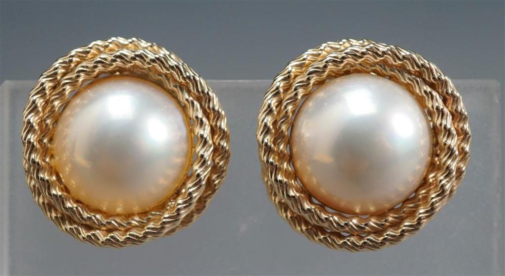 PAIR 14-KARAT YELLOW-GOLD AND MABE