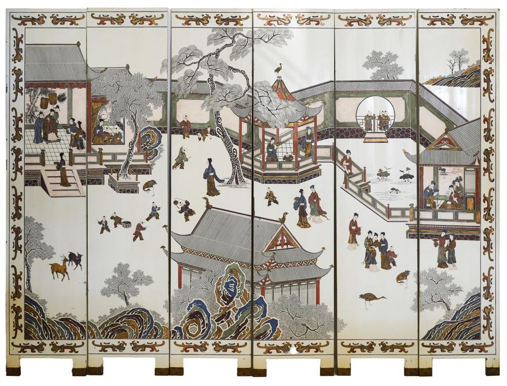 CHINESE SIX-PANEL SCREENwith coromandel-style