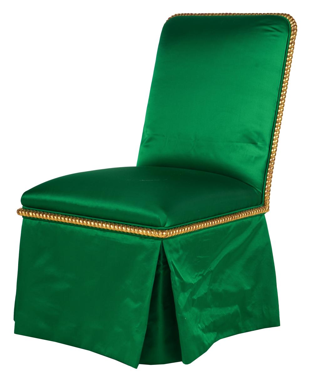 GREEN SILK & GILT WOOD SALON CHAIRon