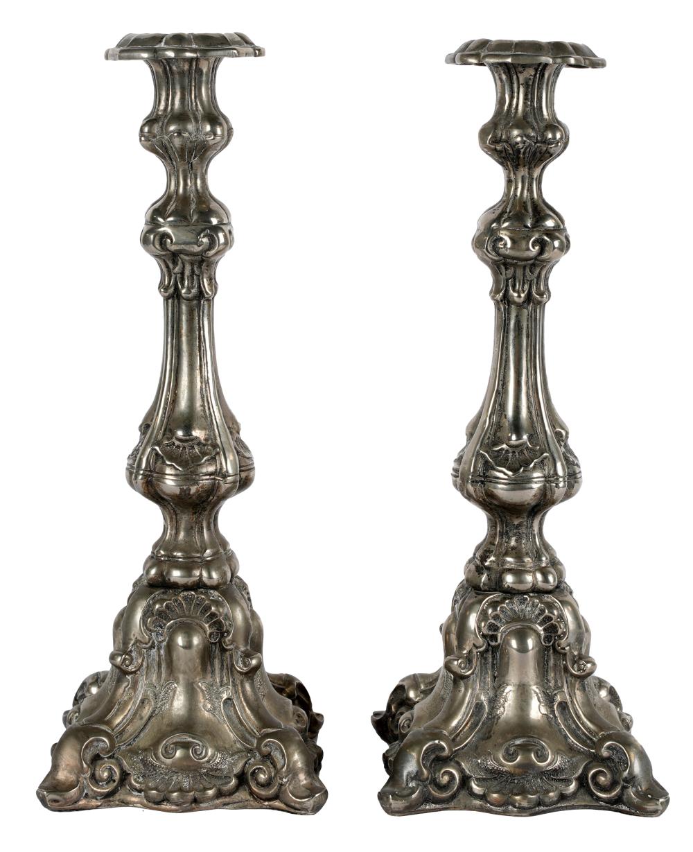 PAIR OF PORTUGUESE-STYLE SILVERED