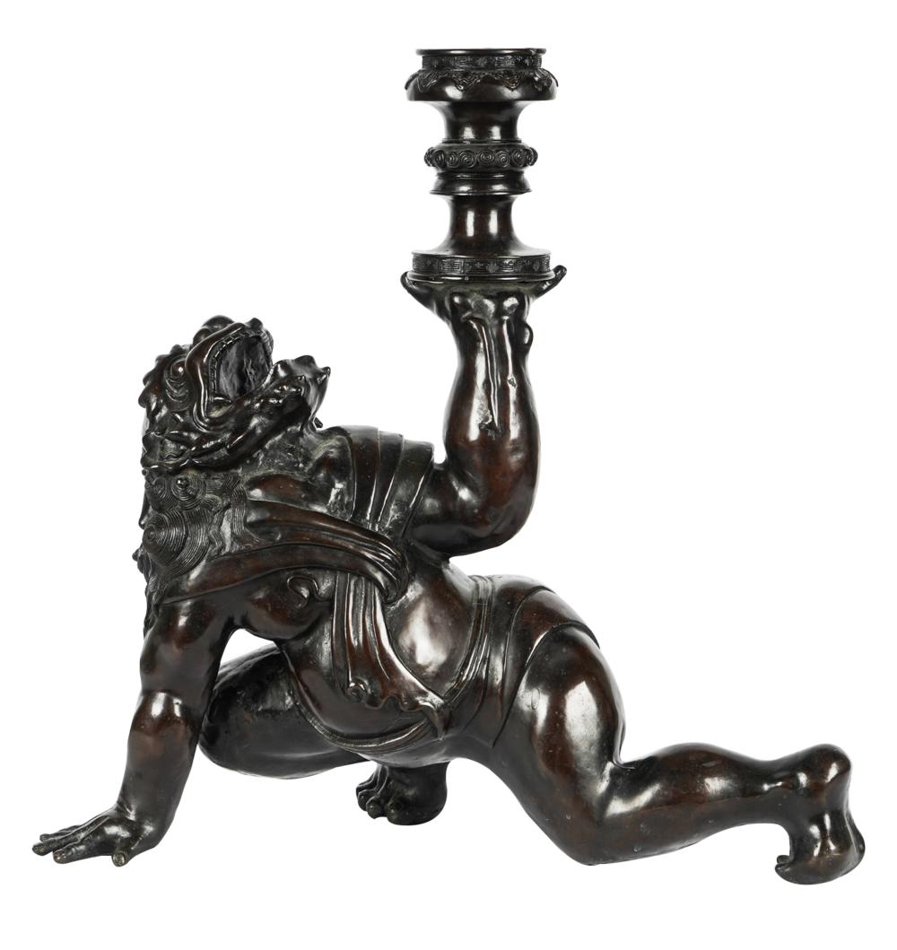 CHINESE FIGURAL BRONZE CANDLESTANDunsigned;