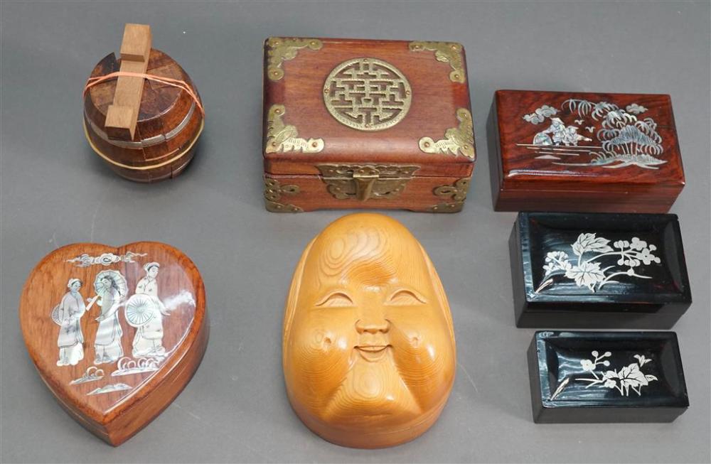 SEVEN ASSORTED ASIAN WOOD COVERED 327795