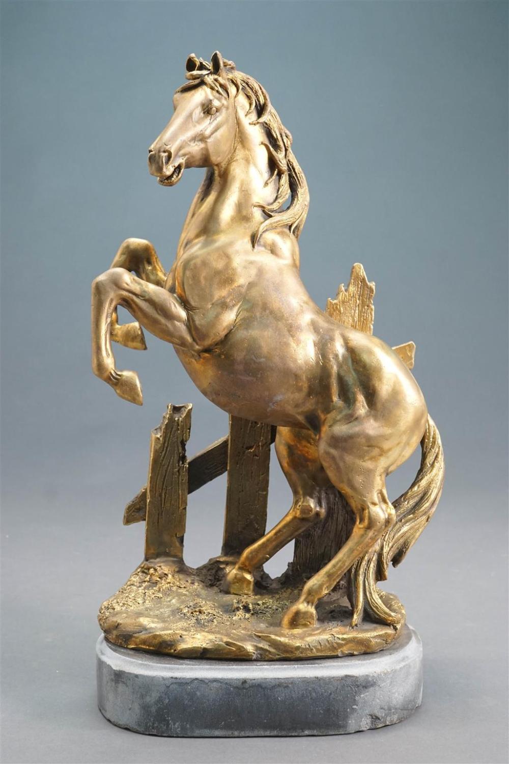 GILT BRONZE FIGURE OF A REARING HORSE,