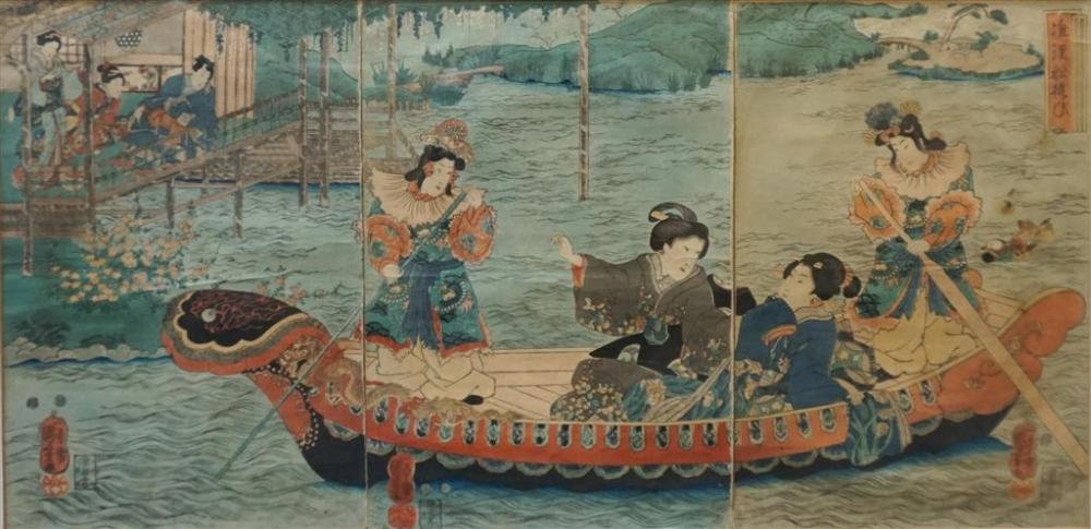 RUNIYOSHI LADIES IN A BOAT TRIPTYCH 32781b