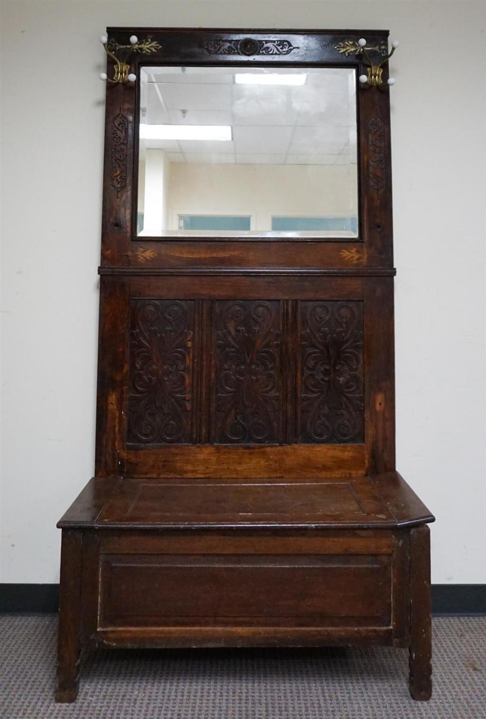 VICTORIAN STYLE STAINED OAK MIRROR-BACK
