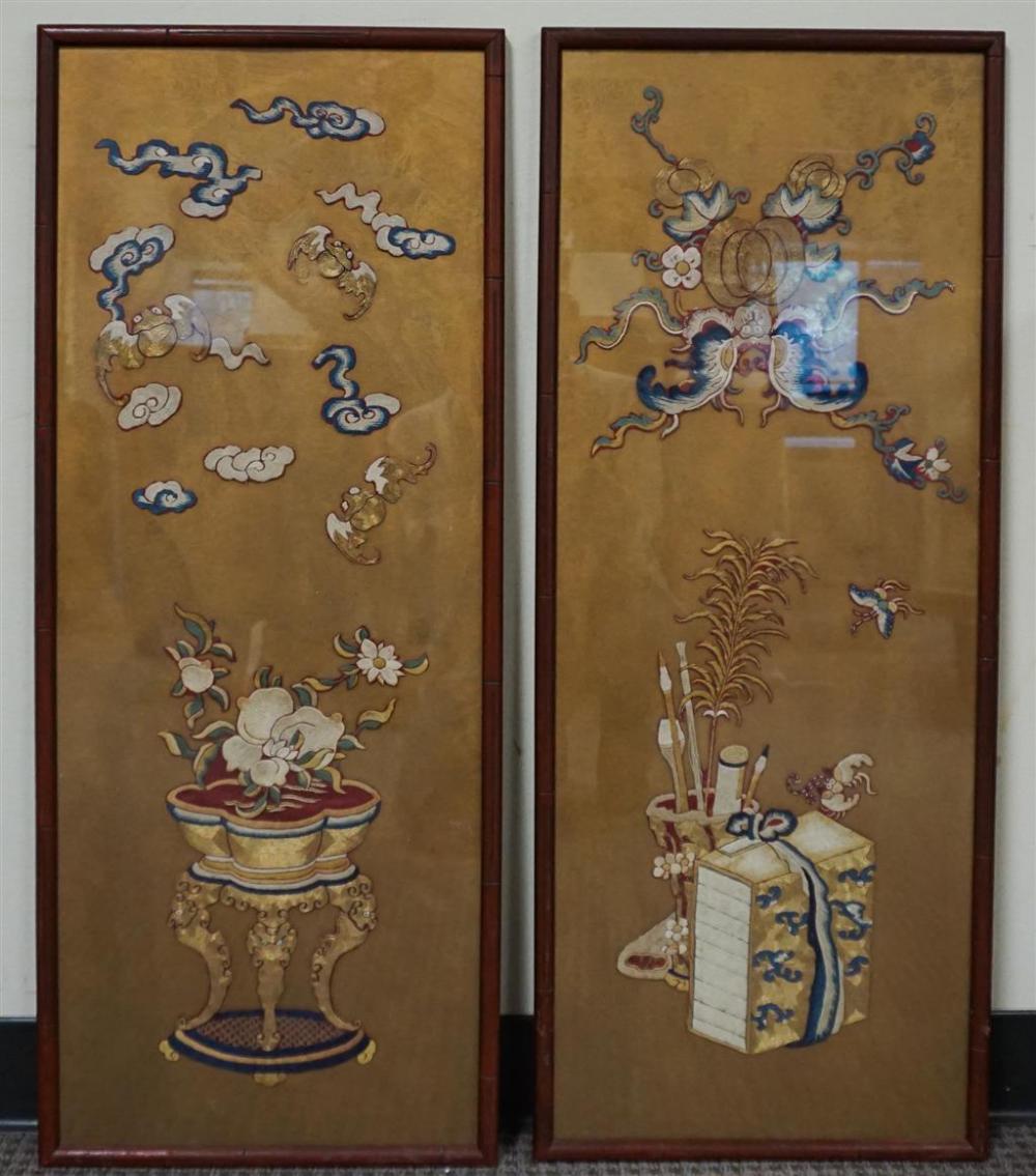 PAIR CHINESE SILK AND GILT METALLIC 327837