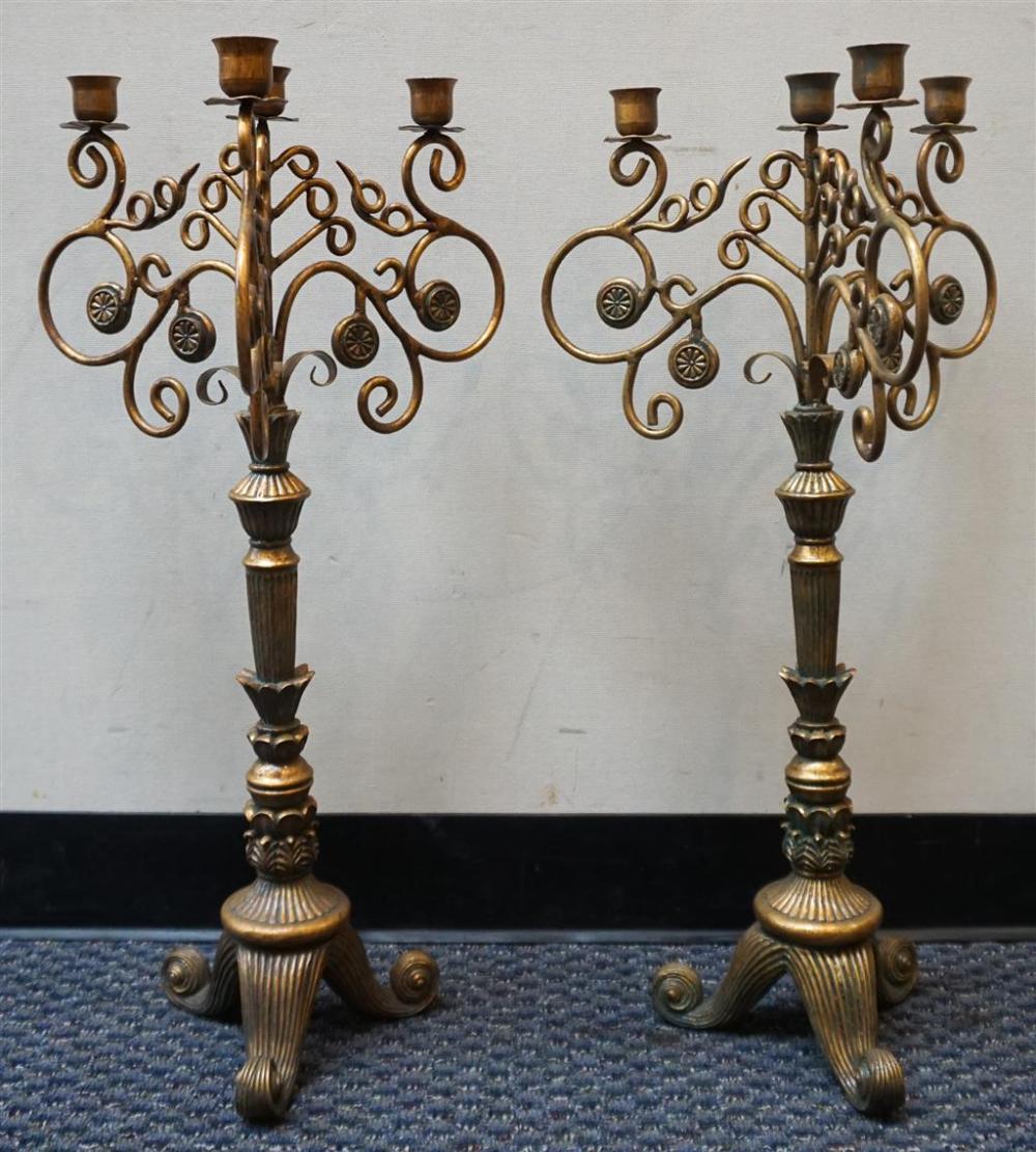 PAIR OF PARCEL GILT AND GREEN PAINTED