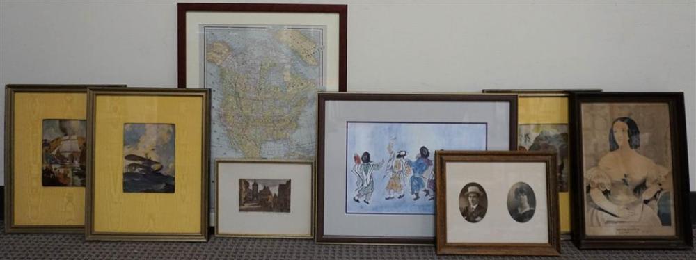 SEVEN FRAMED ARTWORKS AND MAP OF