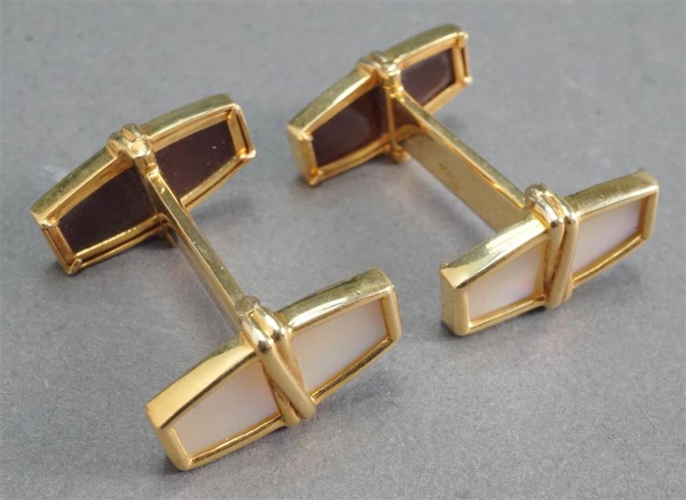 PAIR 18-KARAT YELLOW-GOLD AND MOTHER-OF-PEARL