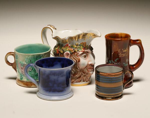 Lot of five mugs including Flow Blue,