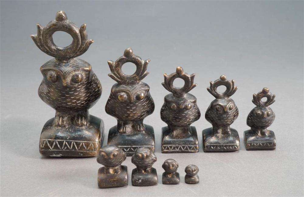 NINE SOUTHEAST ASIAN BRONZE OWL  32793b