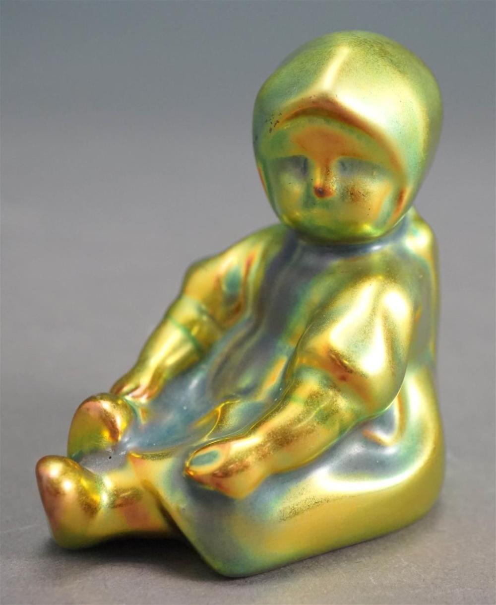 ZSOLNAY GREEN EOSIN FIGURE OF A YOUNG