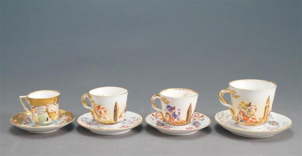 FOUR CAPODIMONTE PORCELAIN CUPS AND