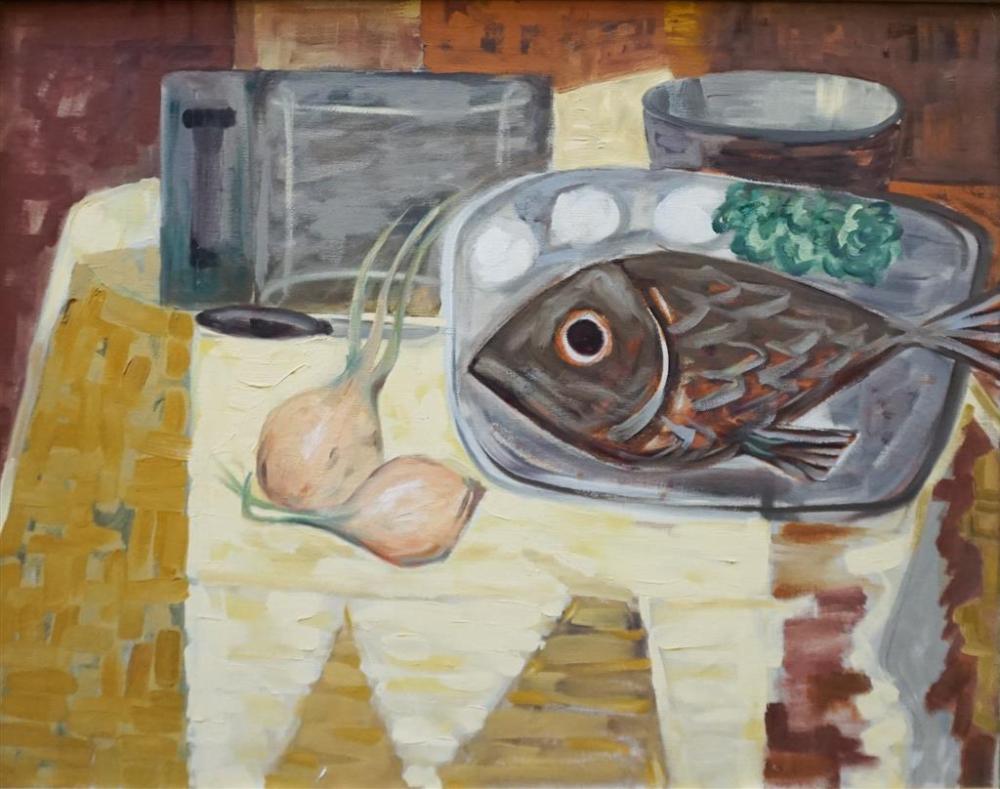 STILL LIFE OF A FISH, OIL ON CANVAS,