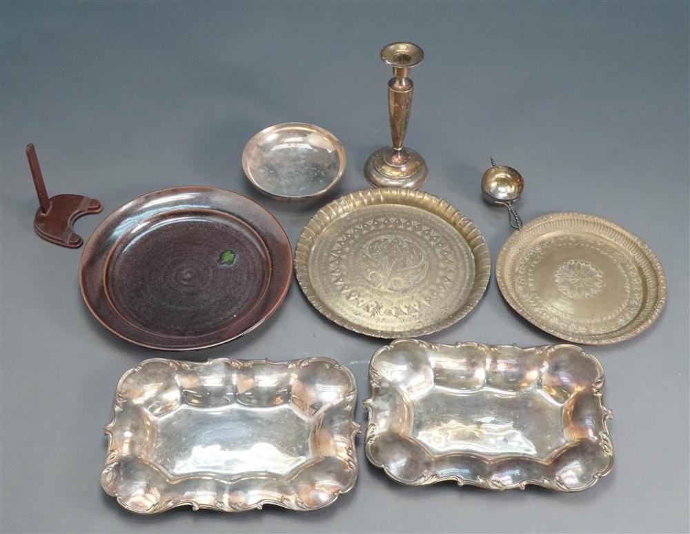 GROUP OF SILVER PLATE AND BRASS