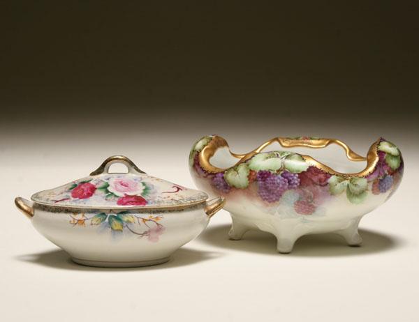 Hand painted porcelain footed serving
