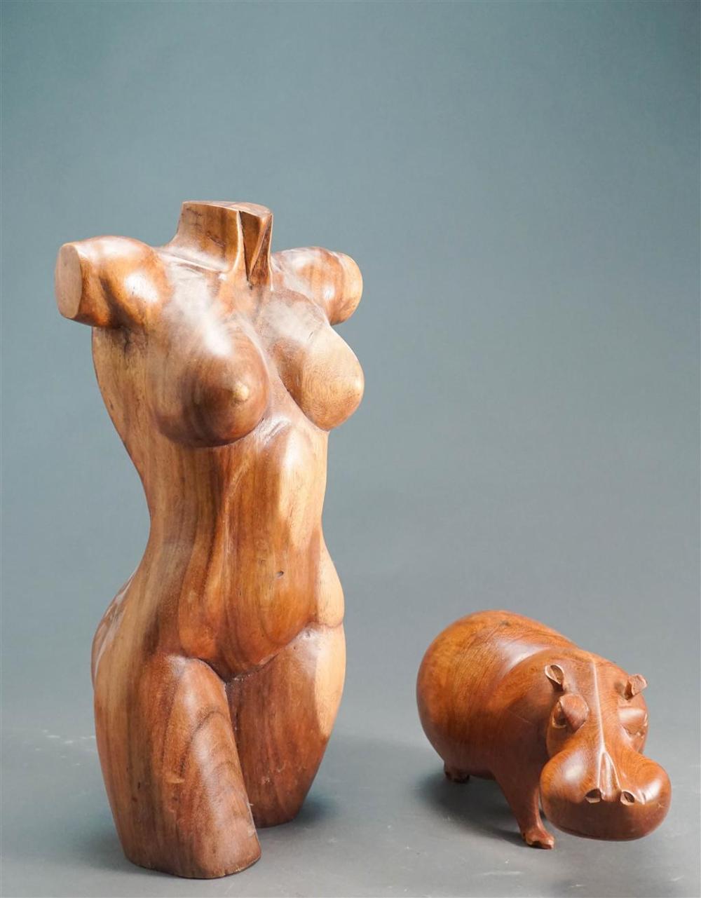 CARVED WOOD TORSO OF WOMAN AND