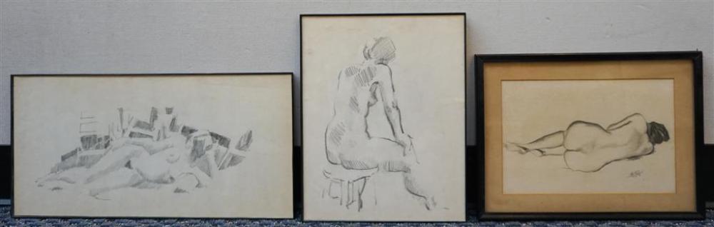 THREE GRAPHITE DRAWINGS OF FEMALE 327a49