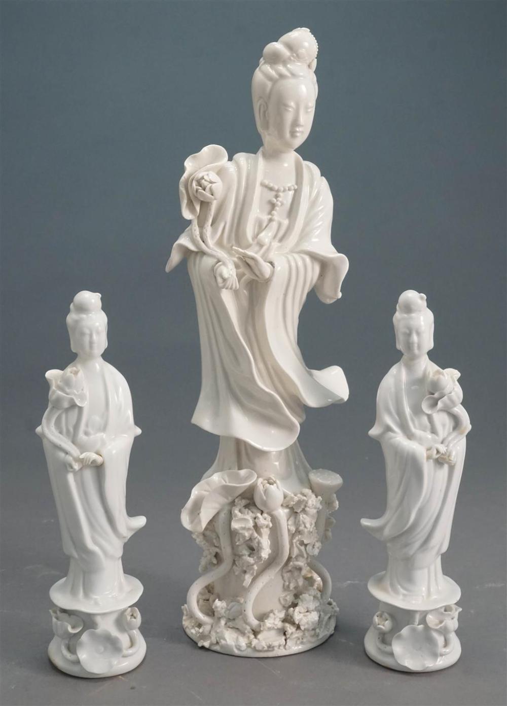 THREE BLANC DE CHINE GUANYIN FIGURINES 327aac