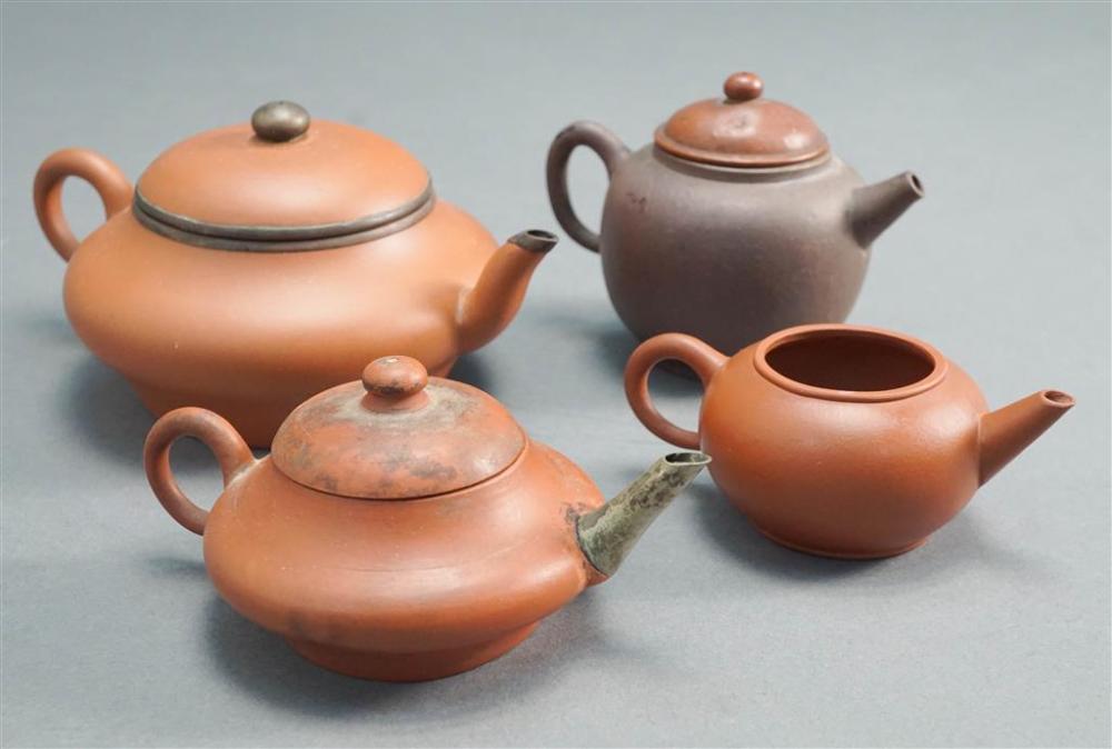 FOUR YIXING WARE MINIATURE TEAPOTSFour