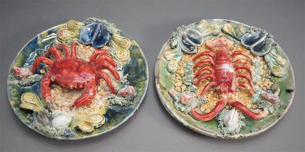 PAIR MAJOLICA PALLISY-STYLE 'CRAB'