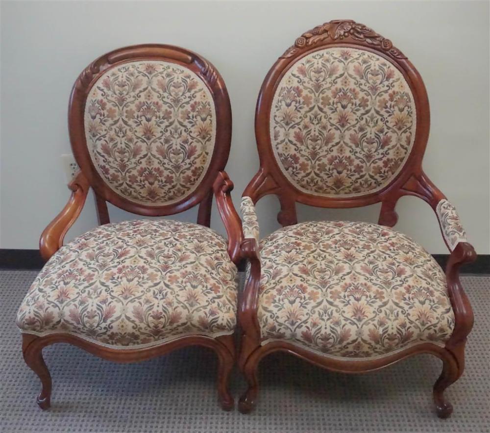 TWO VICTORIAN STYLE MAHOGANY CHAIRS,