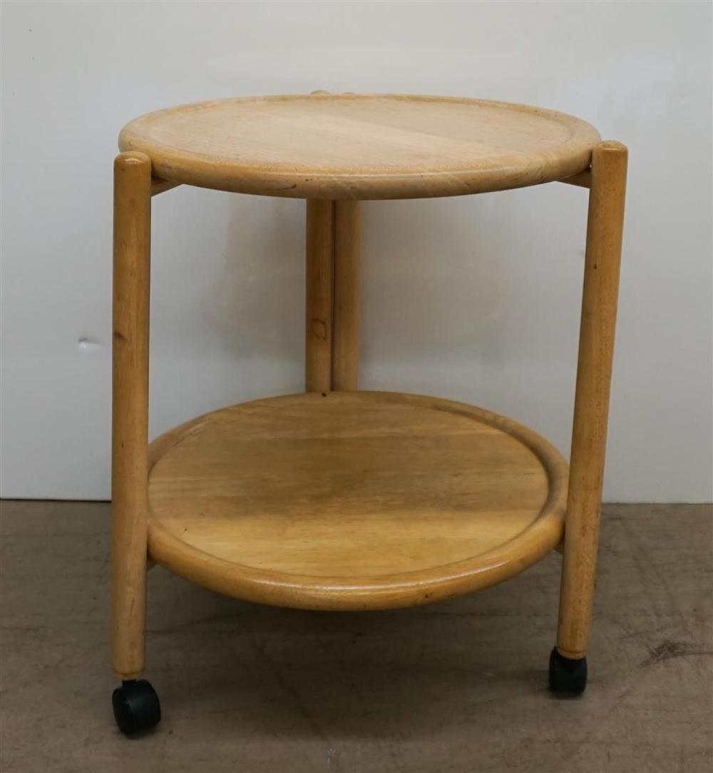 BLEACHED OAK ROUND TWO TIER CART  327e33