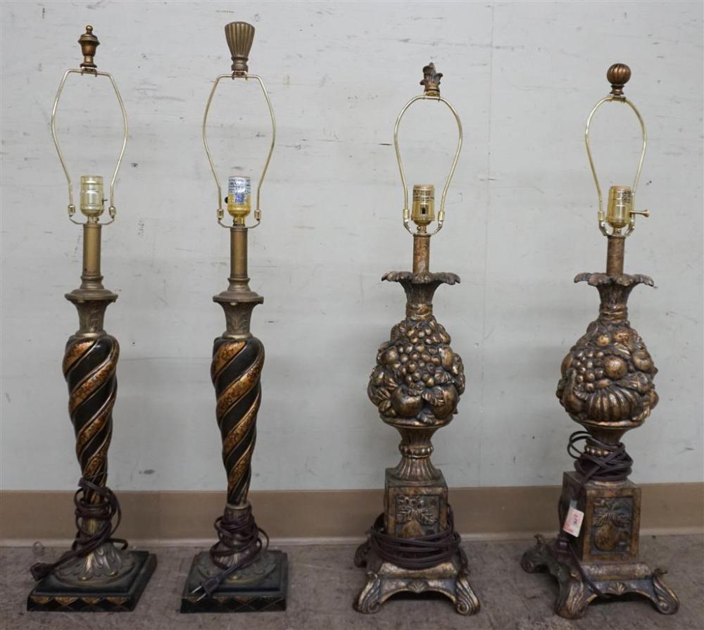 TWO PAIRS OF GILT DECORATED TABLE