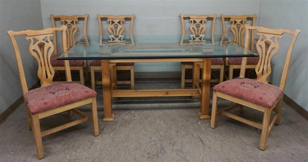 PINE GLASS TOP DINING TABLE WITH