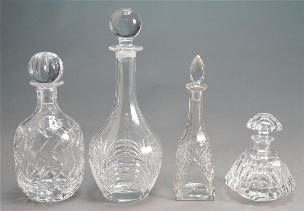 GROUP OF FOUR CRYSTAL DECANTERS,
