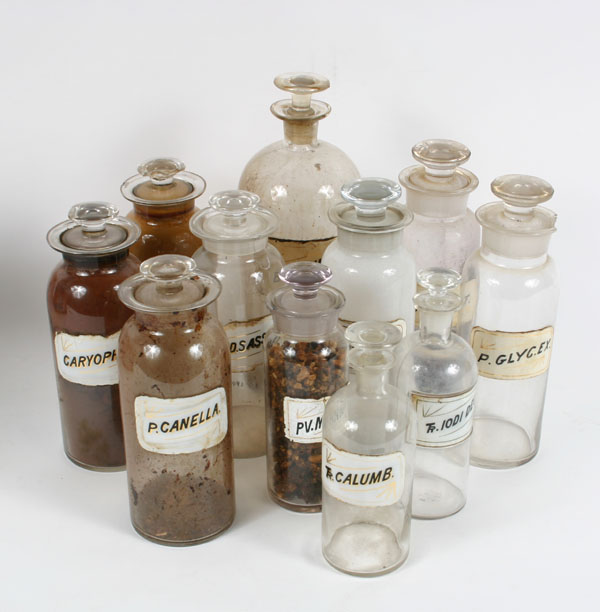Lot of 11 Pharmacy apothecary bottles