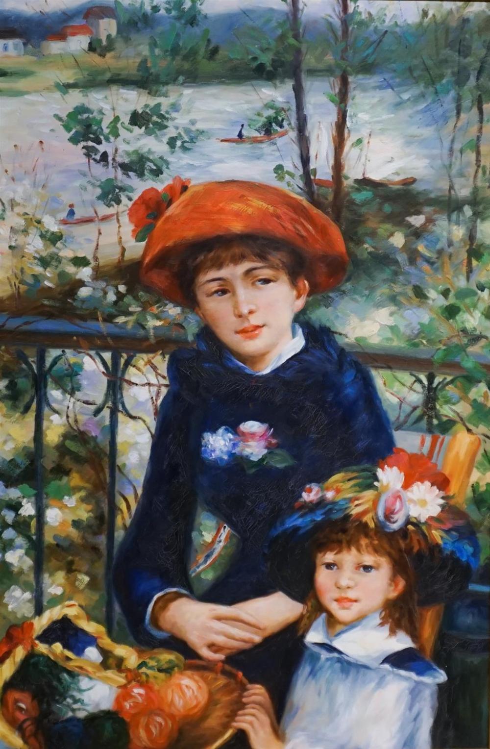PORTRAIT OF TWO YOUNG WOMEN OIL 327f30