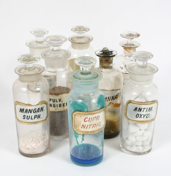Lot of 8 Pharmacy apothecary bottles