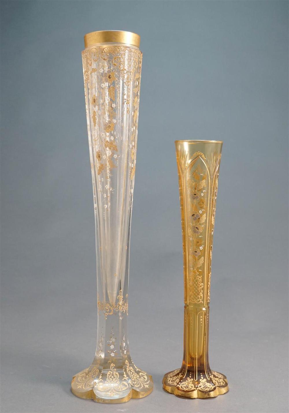 TWO GILT AND ENAMEL DECORATED TALL GLASS