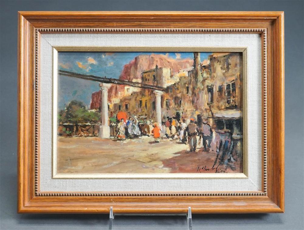 MIDDLE EASTERN TOWN SCENE, OIL