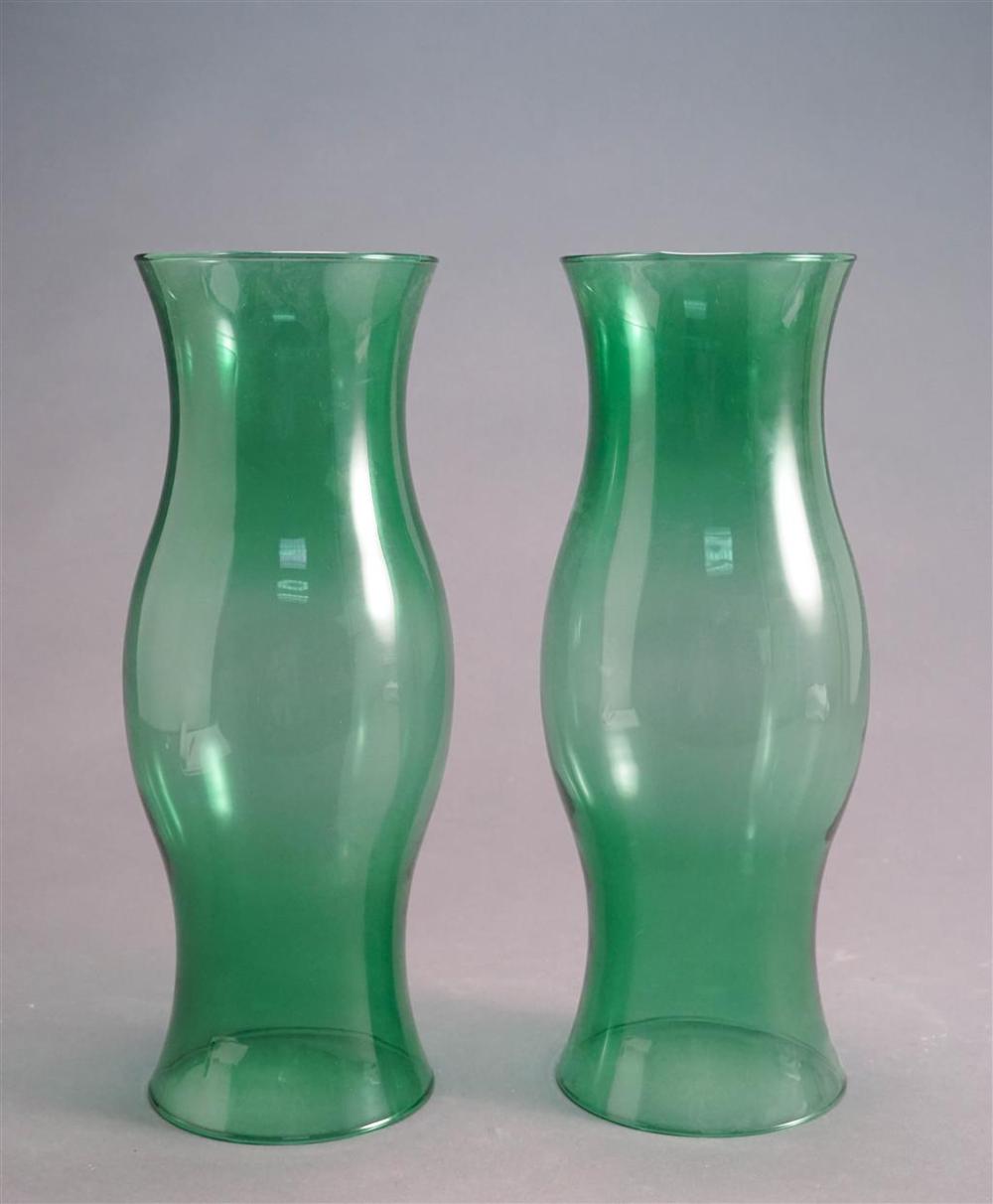 PAIR OF BALUSTER FORM GREEN GLASS 328015
