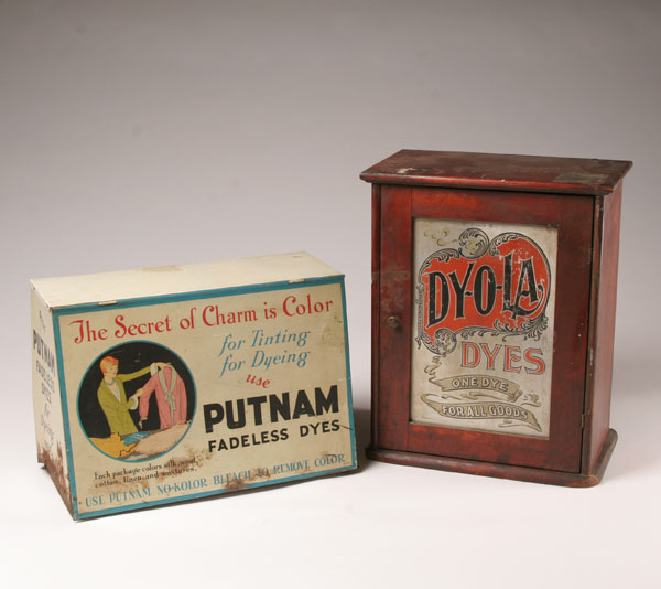 Two vintage dye cabinets: tin Putnam