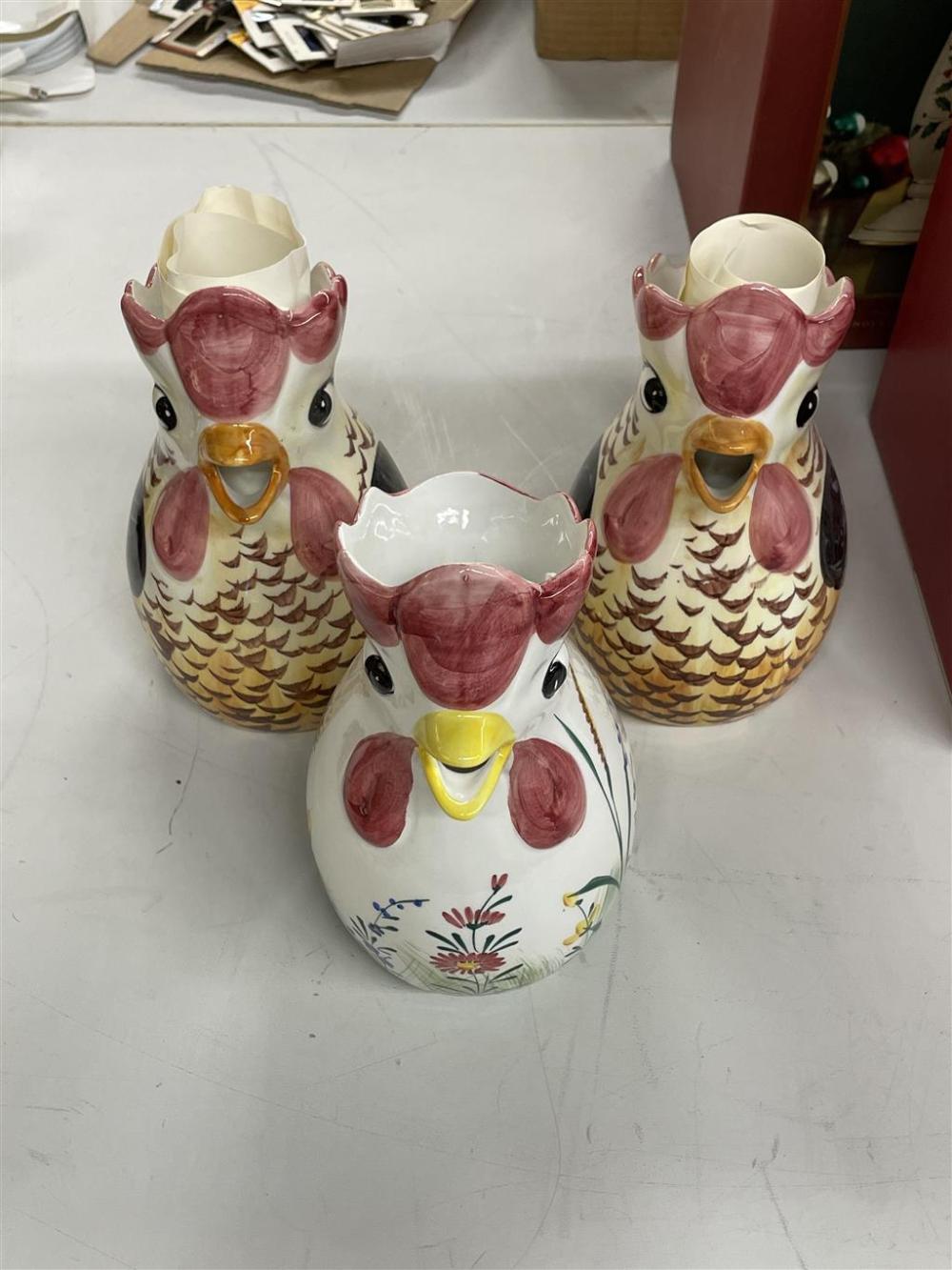 THREE ITALIAN CERAMIC CHICKEN PITCHERSThree 328044