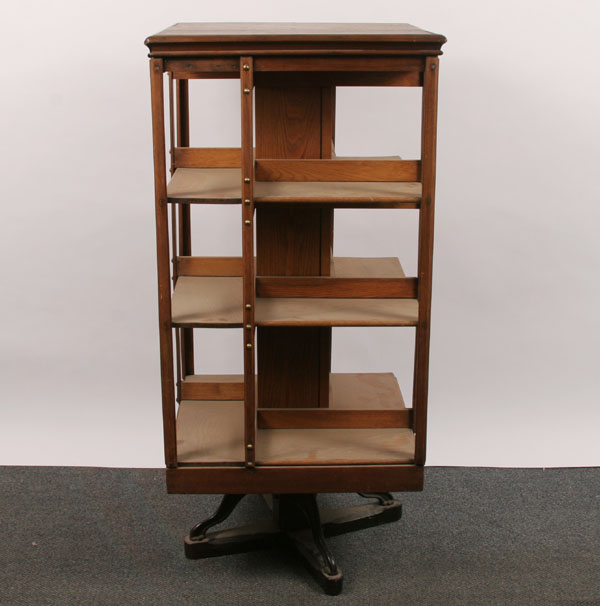 Antique revolving oak library bookcase,