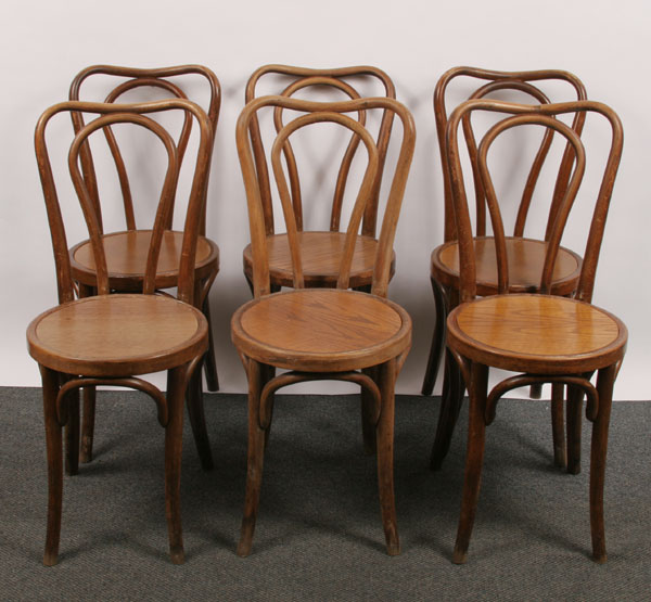 Set of 6 bentwood ice cream parlor chairs.