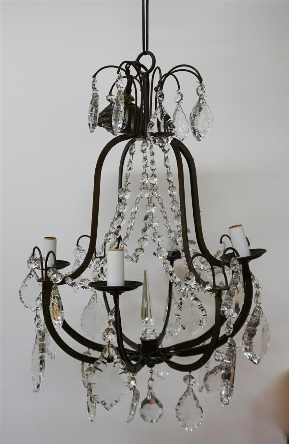 PATINATED METAL AND CRYSTAL SIX LIGHT 32811a