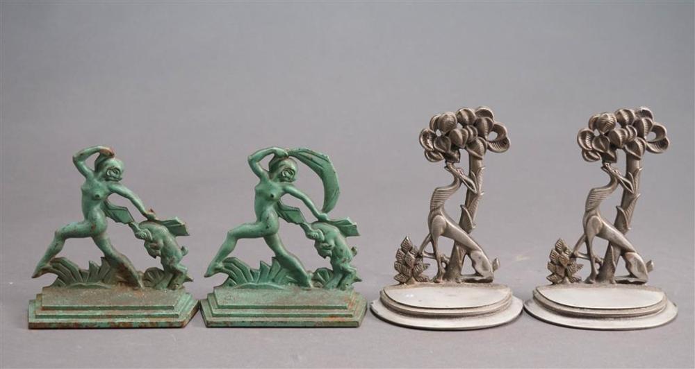 TWO PAIRS OF PATINATED METAL BOOKENDSTwo