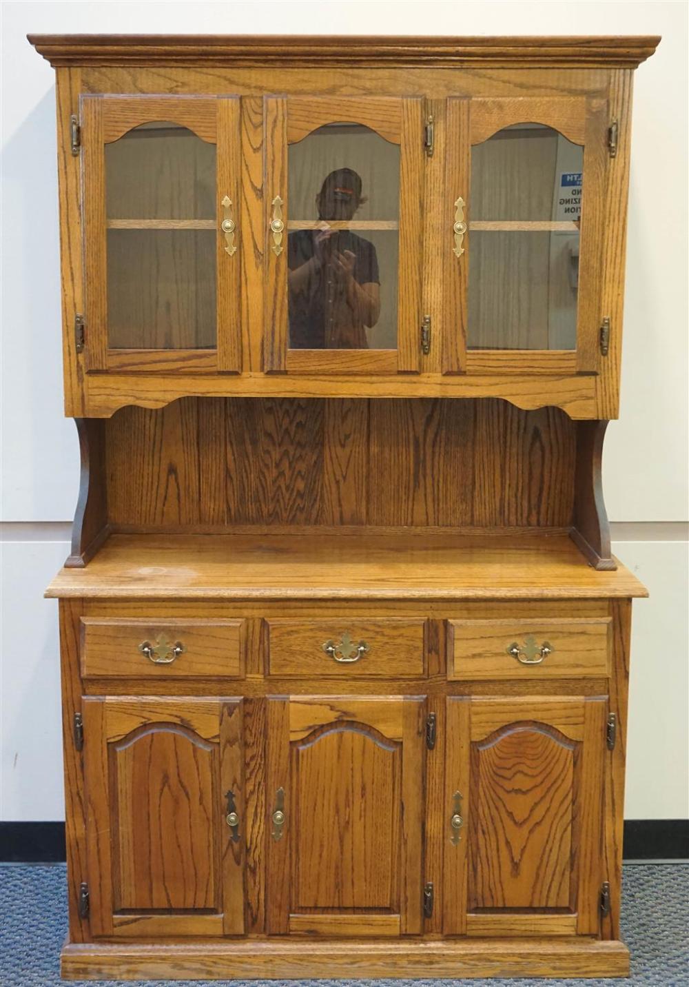 OAK TWO-PART CHINA CABINET, H: 75-1/2,