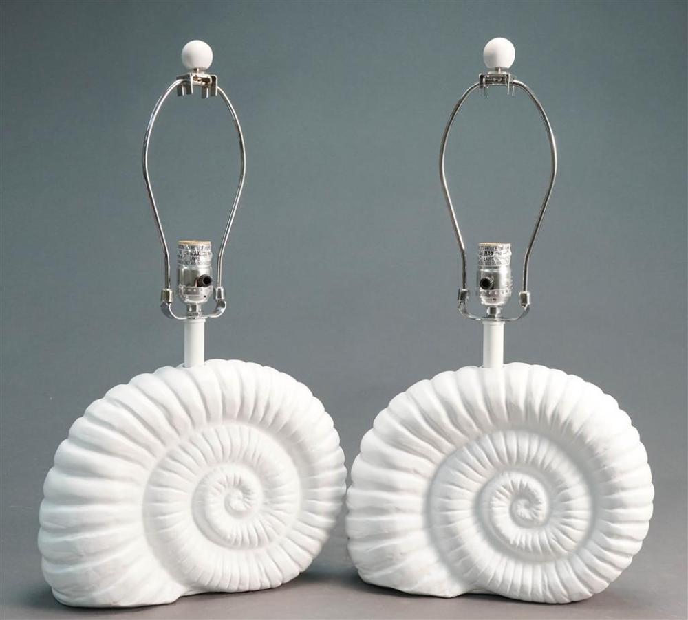 PAIR AMMONITE-FORM TABLE LAMPS,