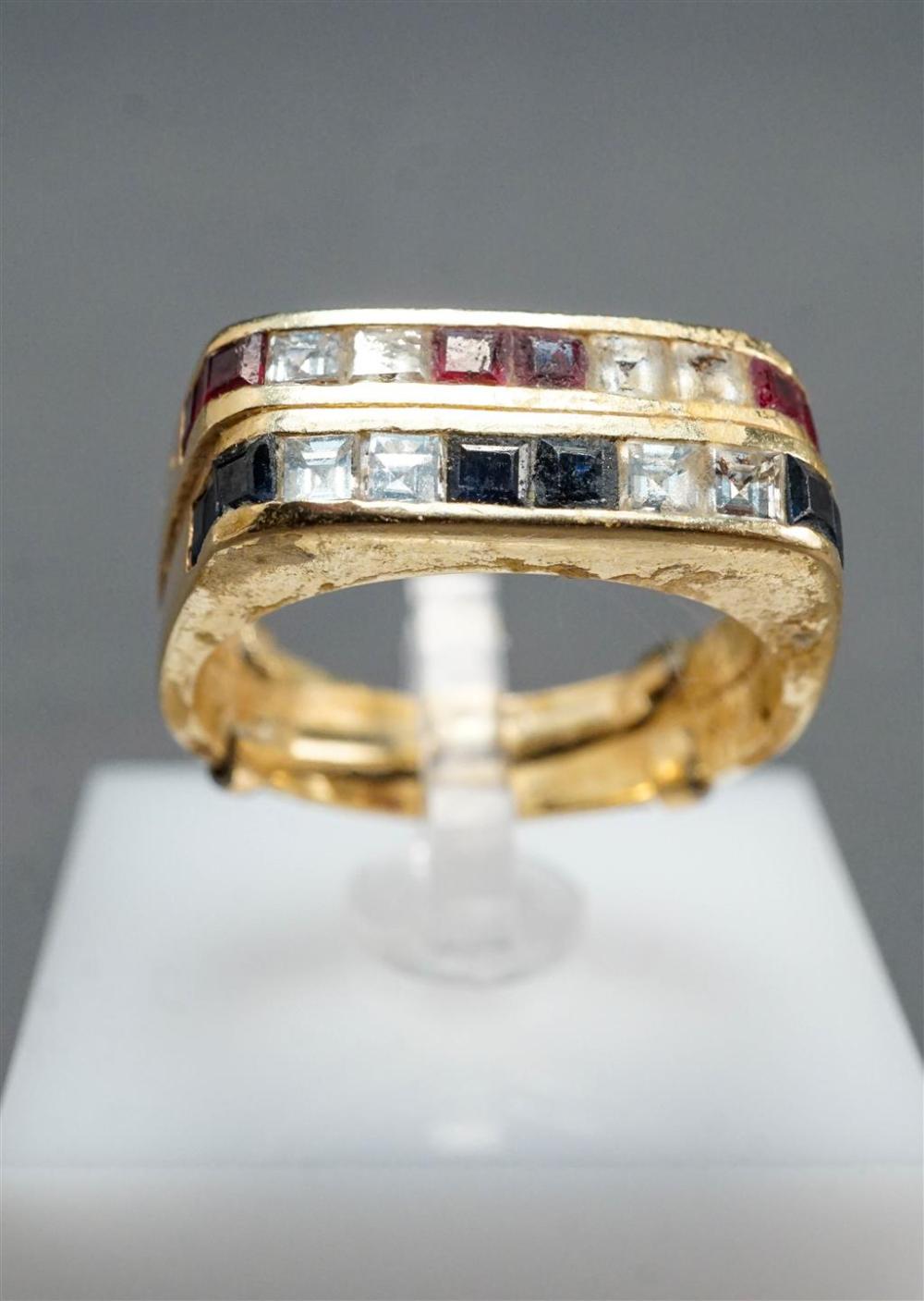 14-KARAT YELLOW-GOLD, RUBY, BLUE