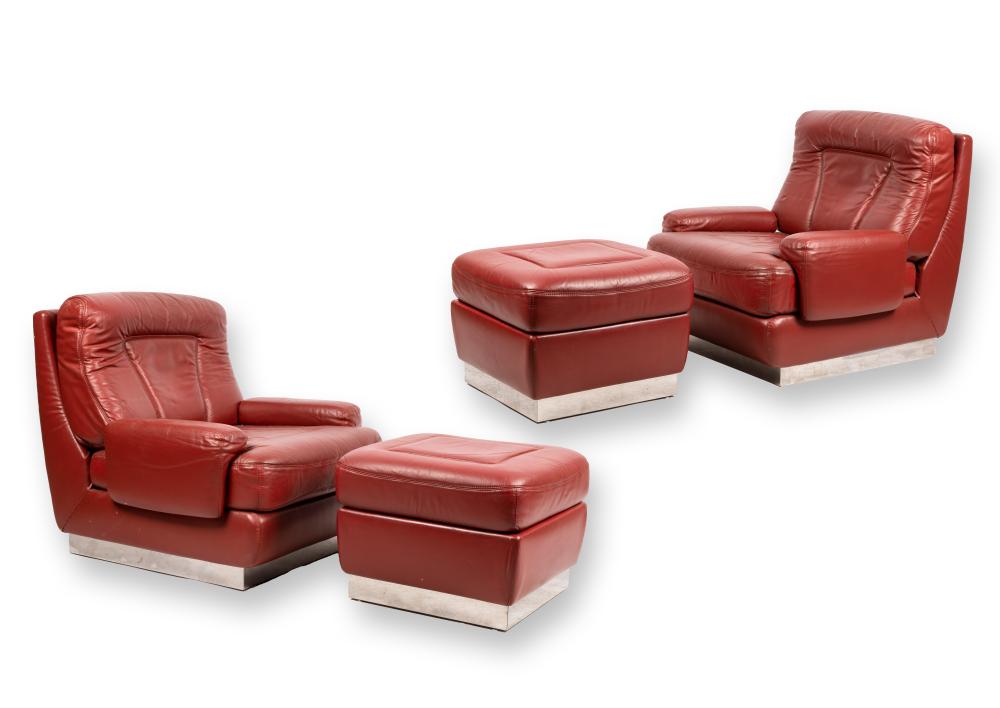 PAIR ROCHE BOBOIS LEATHER LOUNGE CHAIRS