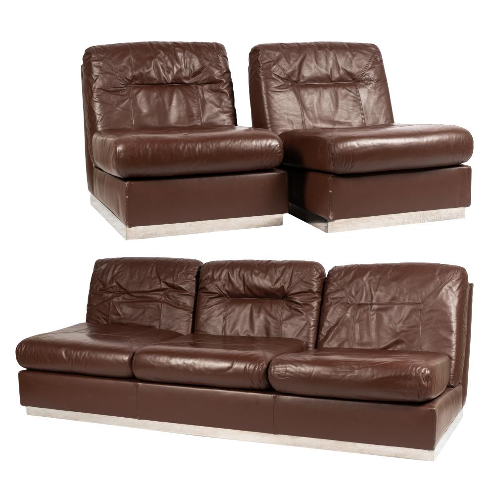 LEATHER CHROME SOFA TWO CHAIRSin 325b90