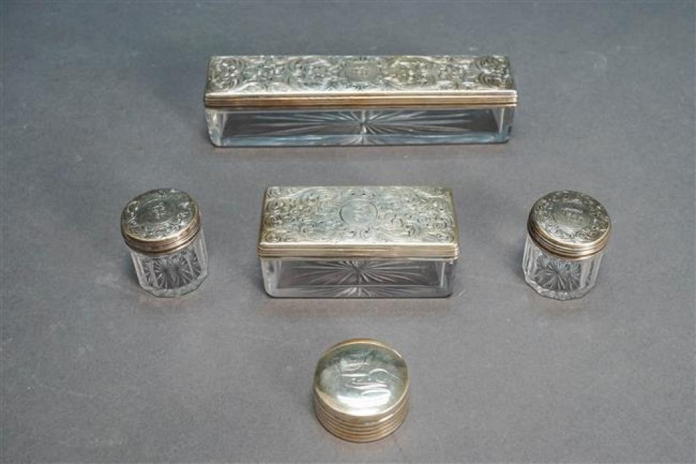 FOUR ENGLISH SILVER MOUNTED CRYSTAL