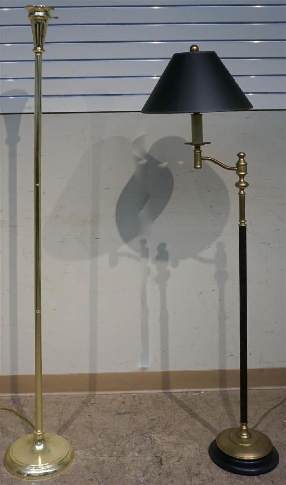 TWO BRASS FLOOR LAMPS, H OF TALLER: